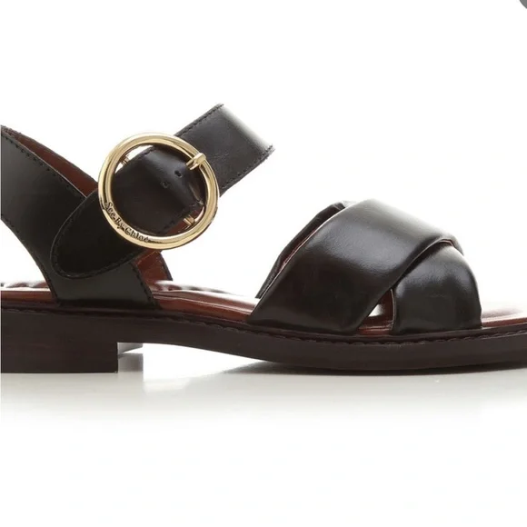 See by Chloe sandals LYNA flat black leather buckle 35.5 new - Picture 7 of 13